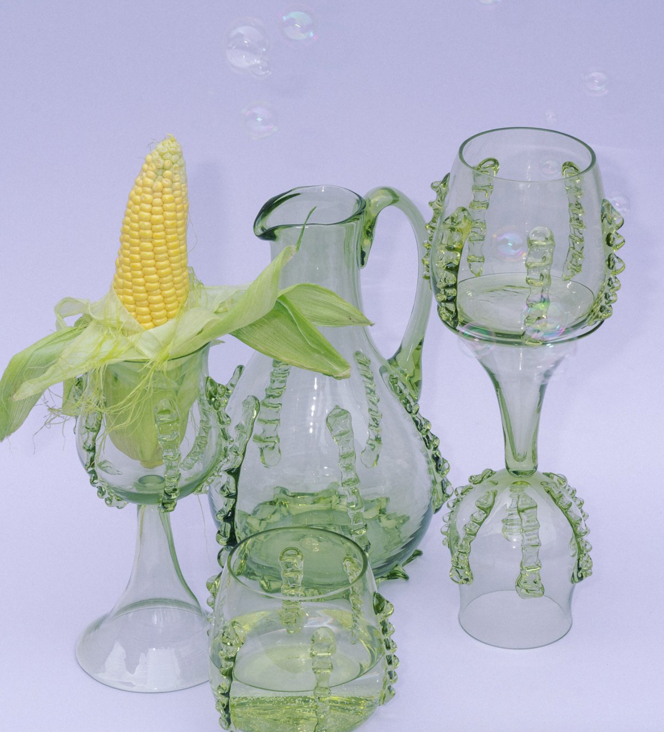 Mouthblown carafe with ornaments