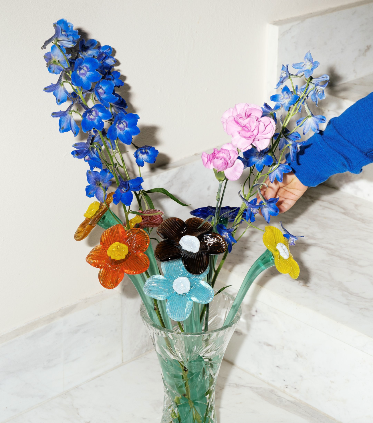 Mouthblown crystal glass flower - large