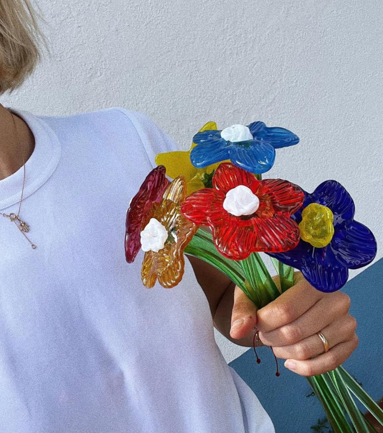 Mouthblown crystal glass flower - large