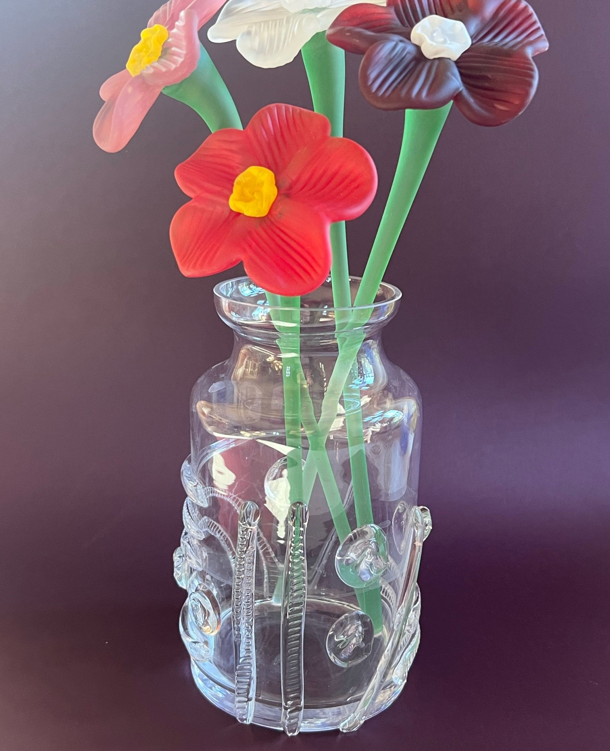 Mouthblown crystal glass flower bouquet - frosty