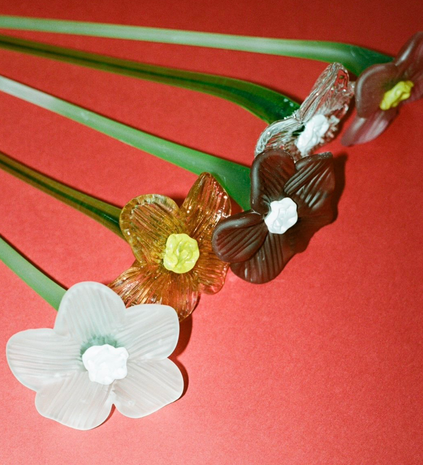 Mouthblown crystal glass flower bouquet - frosty
