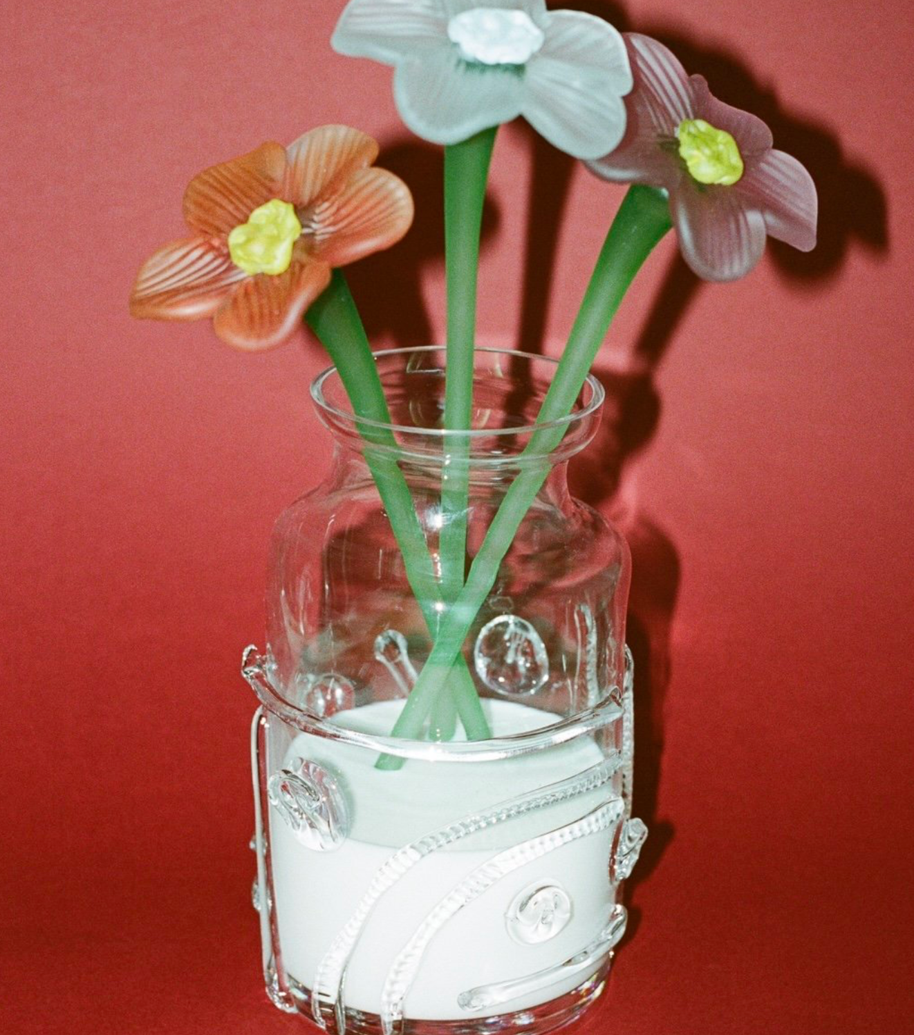 Mouthblown crystal glass flower bouquet - frosty
