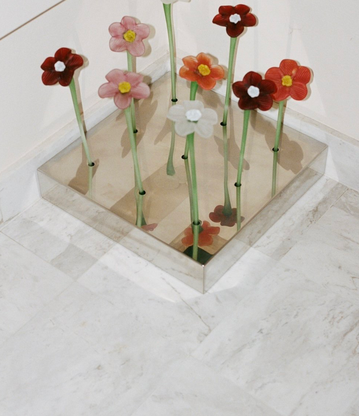 Mouthblown crystal glass flower bouquet - frosty
